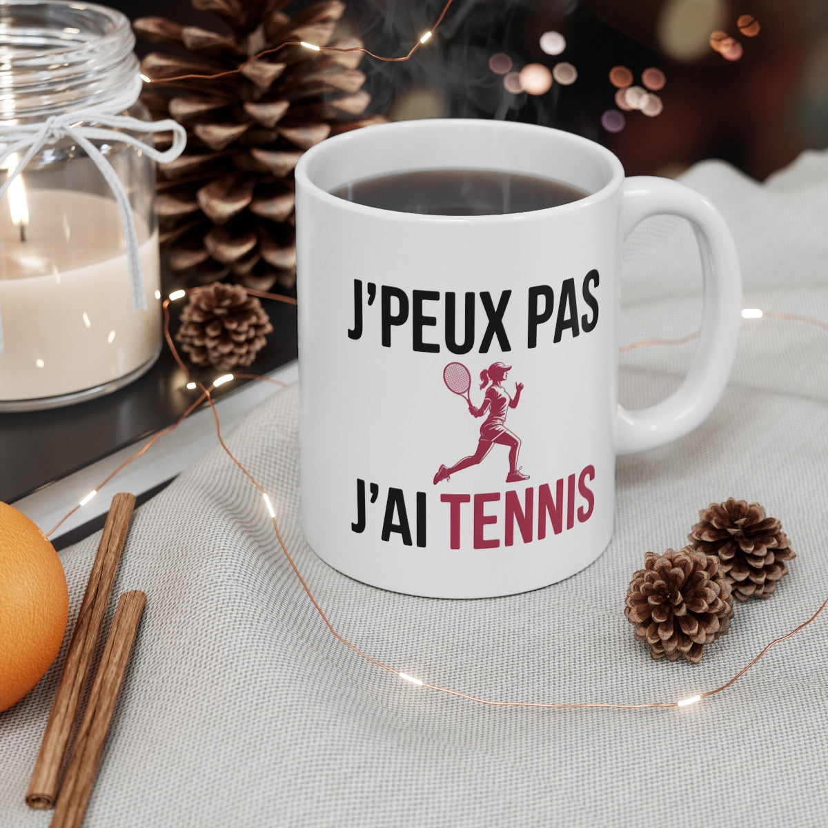 Mug J’Peux Pas J’Ai Tennis Femme – Tasse Sport 325ml – Cadeau Tennis, Joueuse, Coach –