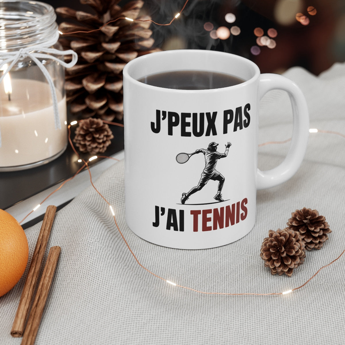 Mug J’Peux Pas J’Ai Tennis – Tasse Sport 325ml – Cadeau Tennis, Joueur, Coach – Céramique