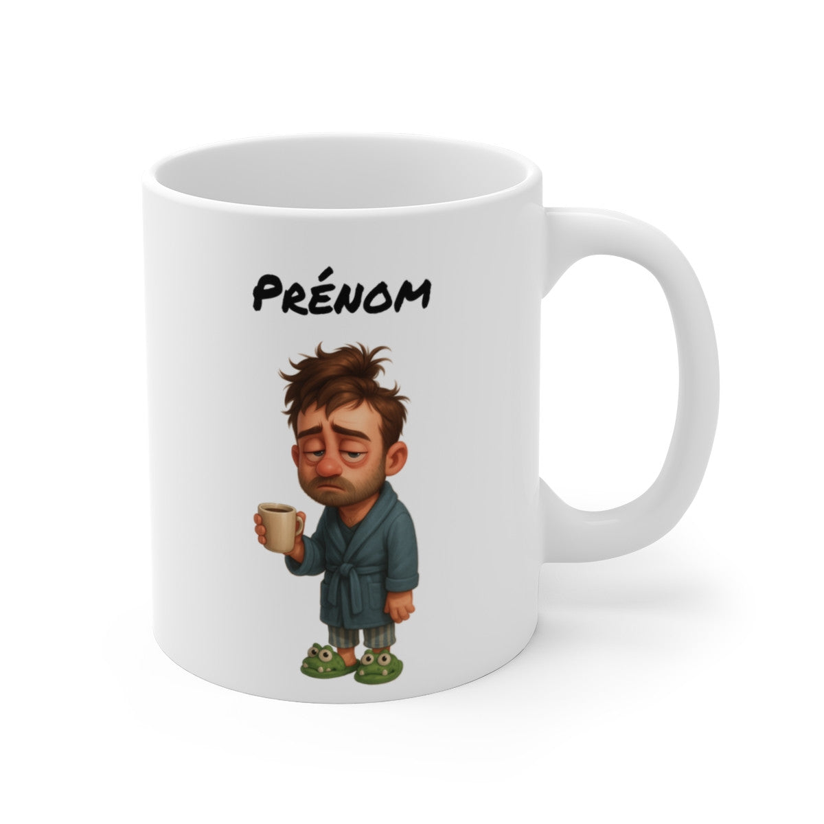 Mug Personnalisable Homme Fatigué Café – Tasse Humour Matin 325ml avec Prénom – Cadeau Collègue, Papa,