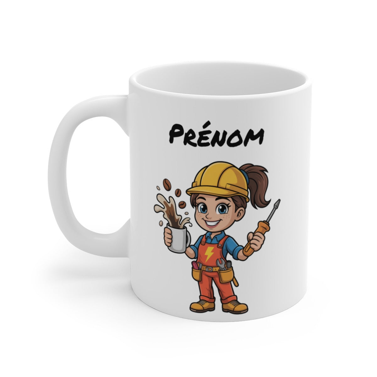 Mug Femme Artisane Café – Tasse Électricienne Bricoleuse 325ml – Cadeau Humour Chantier, Ouvrière, Collègue