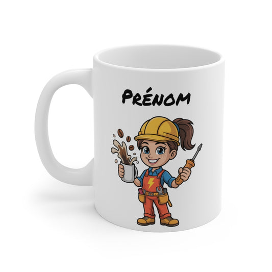 Mug Femme Artisane Café – Tasse Électricienne Bricoleuse 325ml – Cadeau Humour Chantier, Ouvrière, Collègue