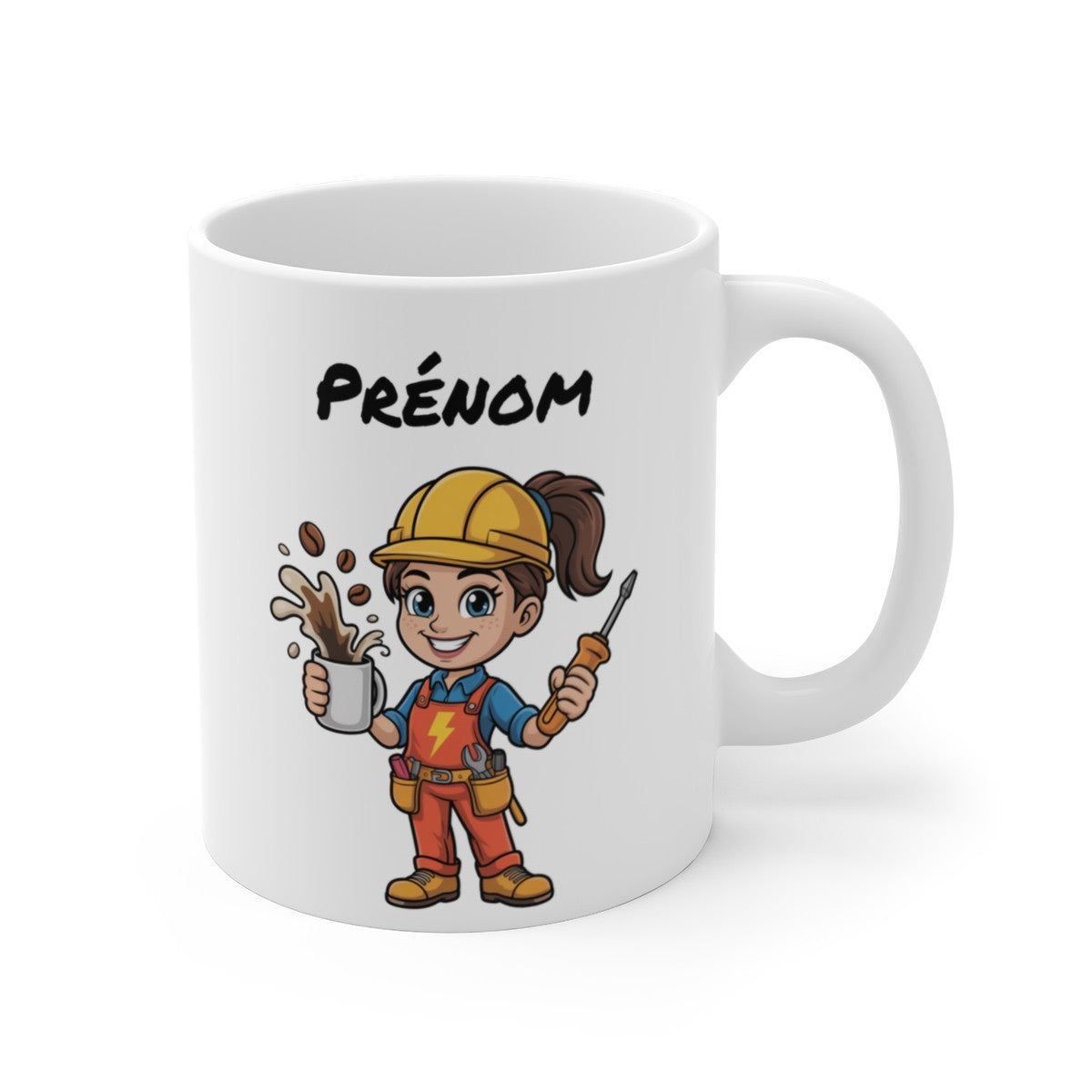 Mug Femme Artisane Café – Tasse Électricienne Bricoleuse 325ml – Cadeau Humour Chantier, Ouvrière, Collègue