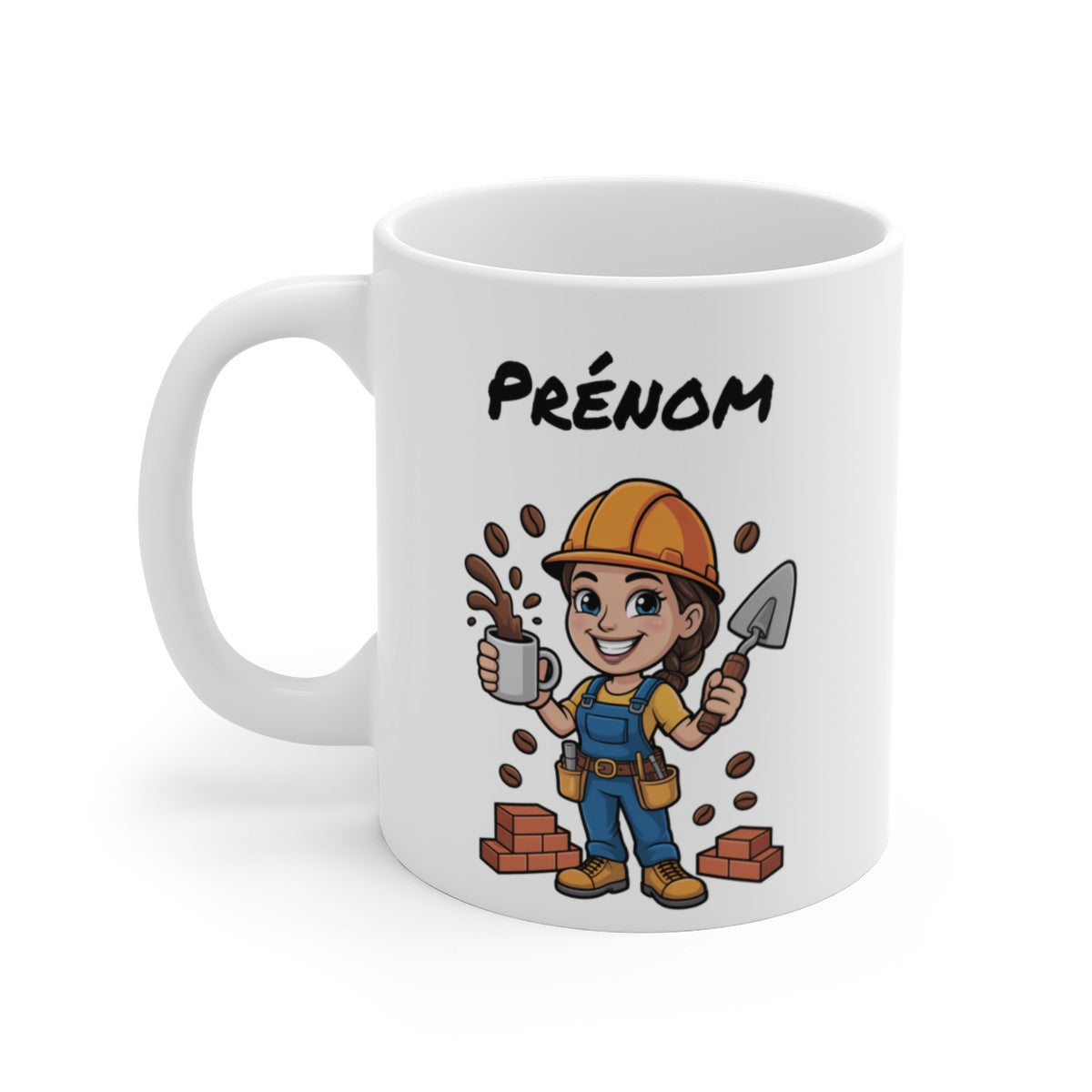 Mug Personnalisable Maçonne Femme – Tasse Artisane Café 325ml avec Prénom – Cadeau Bricoleuse, Chantier, Collègue