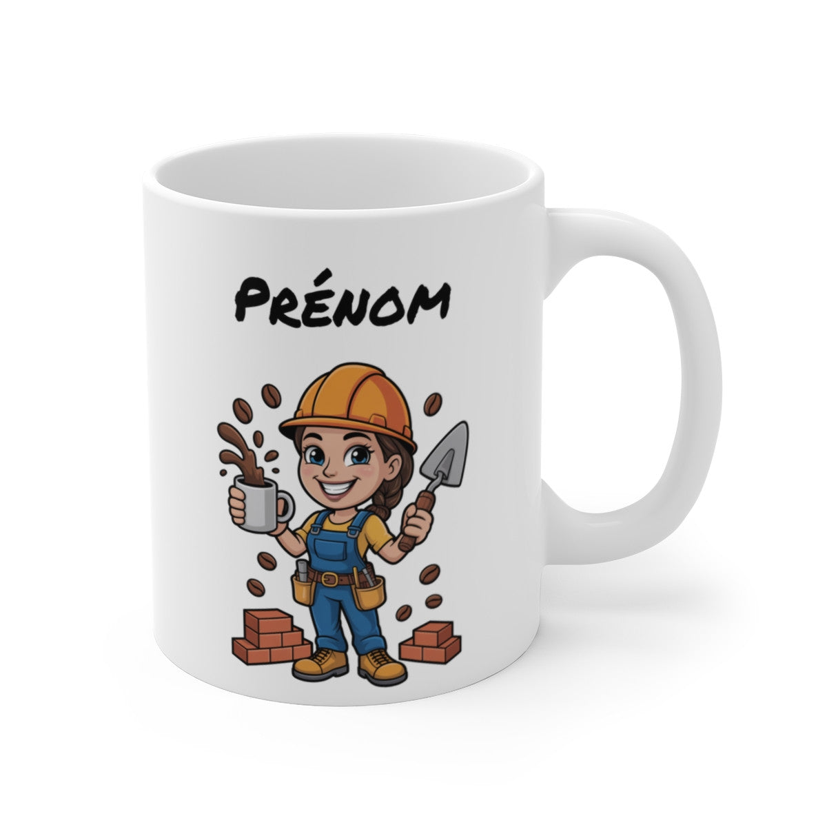 Mug Personnalisable Maçonne Femme – Tasse Artisane Café 325ml avec Prénom – Cadeau Bricoleuse, Chantier, Collègue