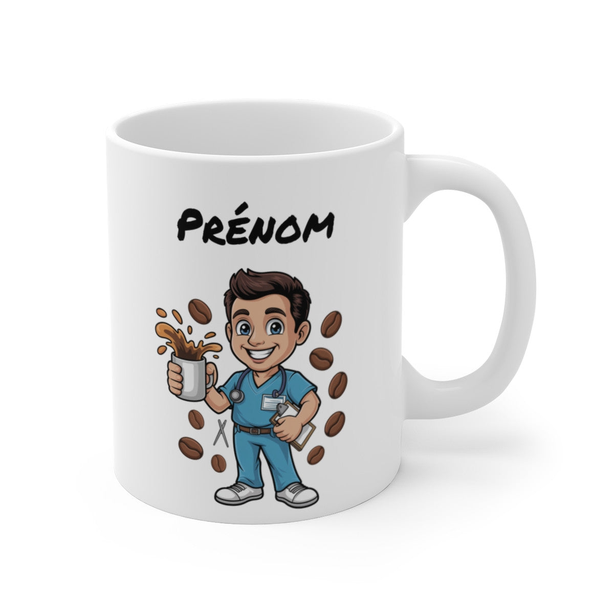 Mug Personnalisable Infirmier Café – Tasse Santé 325ml avec Prénom – Cadeau Aide-Soignant, Clinique, Médecin