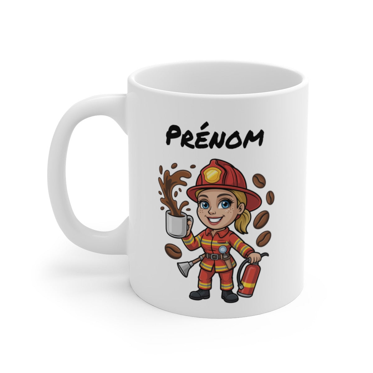 Mug Personnalisable Pompier Femme – Tasse Sapeur-Pompier 325ml avec Prénom – Cadeau Héroïne Café, Caserne, Humour