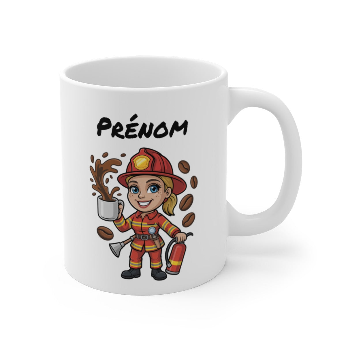 Mug Personnalisable Pompier Femme – Tasse Sapeur-Pompier 325ml avec Prénom – Cadeau Héroïne Café, Caserne, Humour