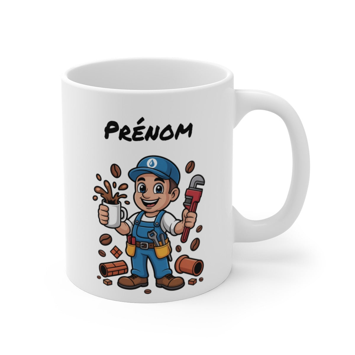 Mug Personnalisable Plombier Homme – Tasse Métier 325ml avec Prénom – Cadeau Artisan, Café, Outils, Humour & Atelier