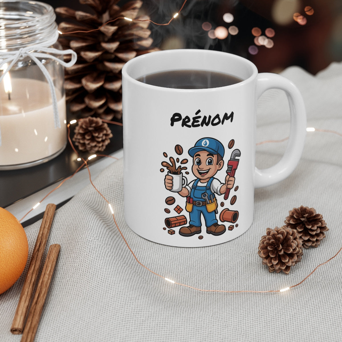 Mug Personnalisable Plombier Homme – Tasse Métier 325ml avec Prénom – Cadeau Artisan, Café, Outils, Humour & Atelier