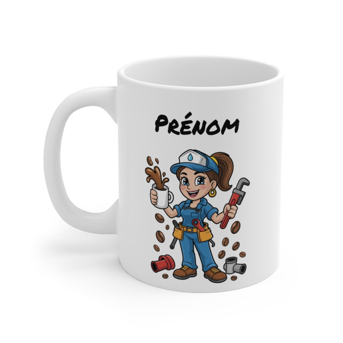 Mug Personnalisable Plombière Femme – Tasse Métier Artisan 325ml avec Prénom – Cadeau Bricoleuse, Café, Humour & Atelier