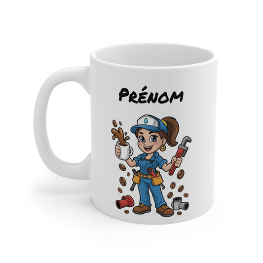 Mug Personnalisable Plombière Femme – Tasse Métier Artisan 325ml avec Prénom – Cadeau Bricoleuse, Café, Humour & Atelier