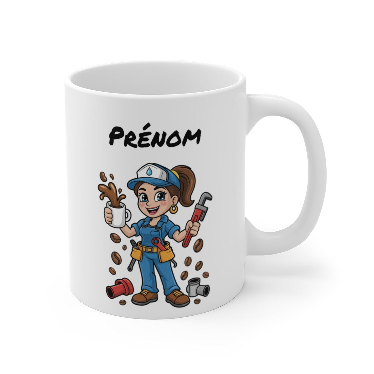 Mug Personnalisable Plombière Femme – Tasse Métier Artisan 325ml avec Prénom – Cadeau Bricoleuse, Café, Humour & Atelier