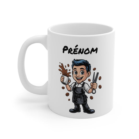 Mug Personnalisable Coiffeur Homme – Tasse Métier Salon 325ml avec Prénom – Cadeau Barbier, Café, Humour & Beauté