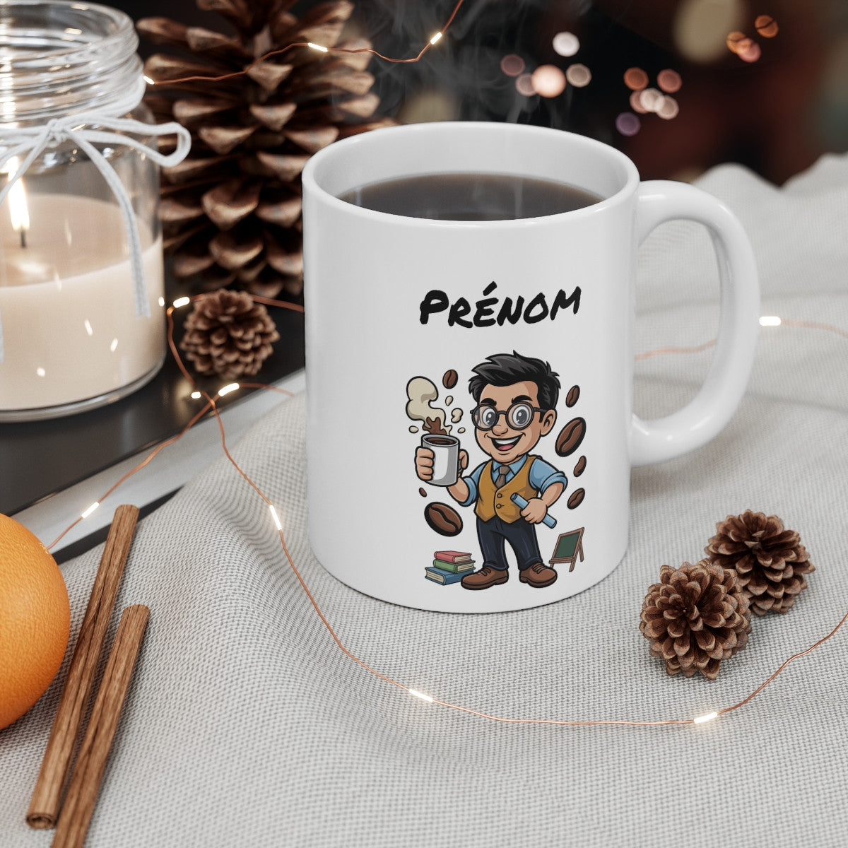 Mug Professeur Homme Personnalisable – Tasse Maître avec Prénom – Cadeau Enseignant, École, Collège, Lycée – 325ml