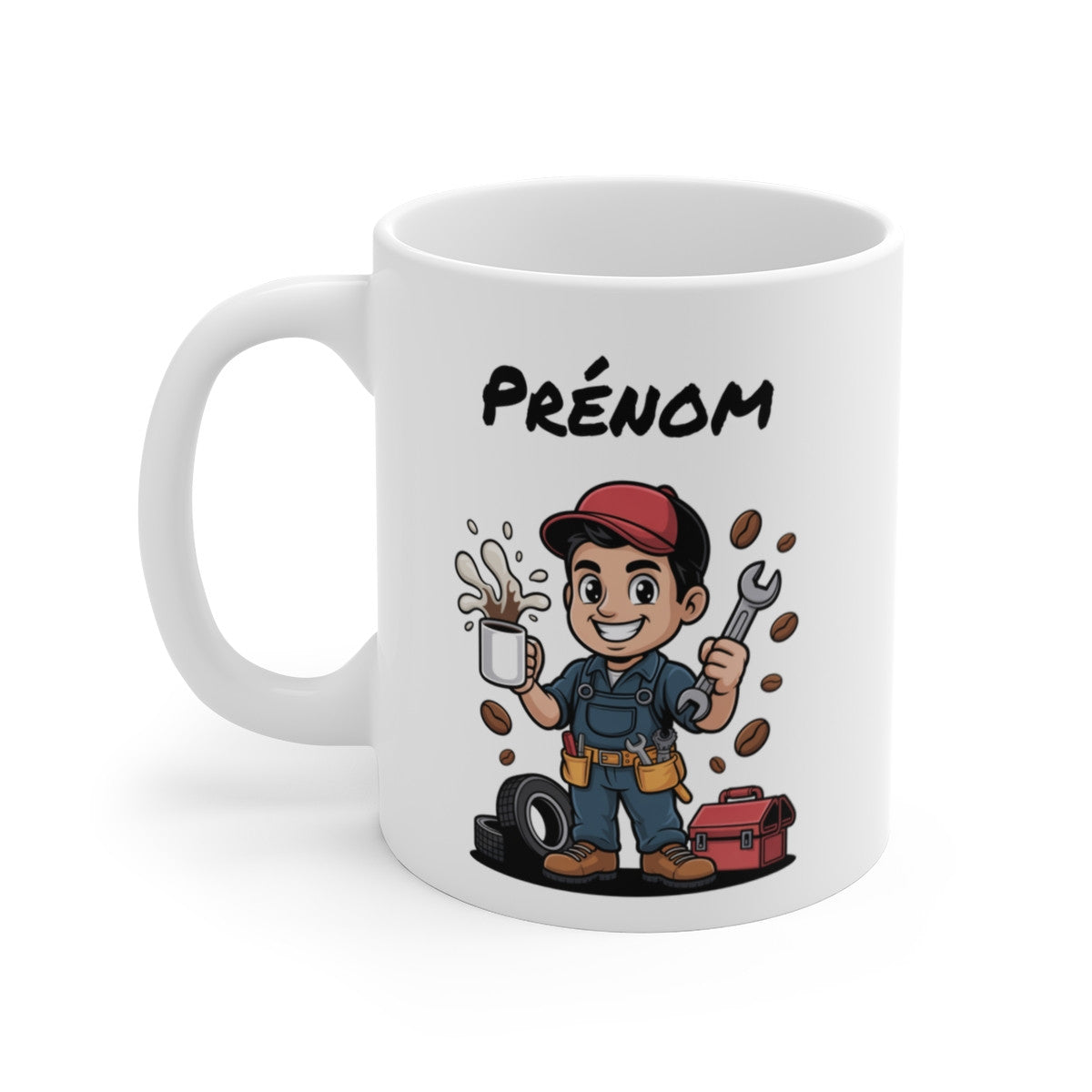Mug Mécanicien Personnalisable – Cadeau Garagiste Homme avec Prénom – Tasse Atelier Café