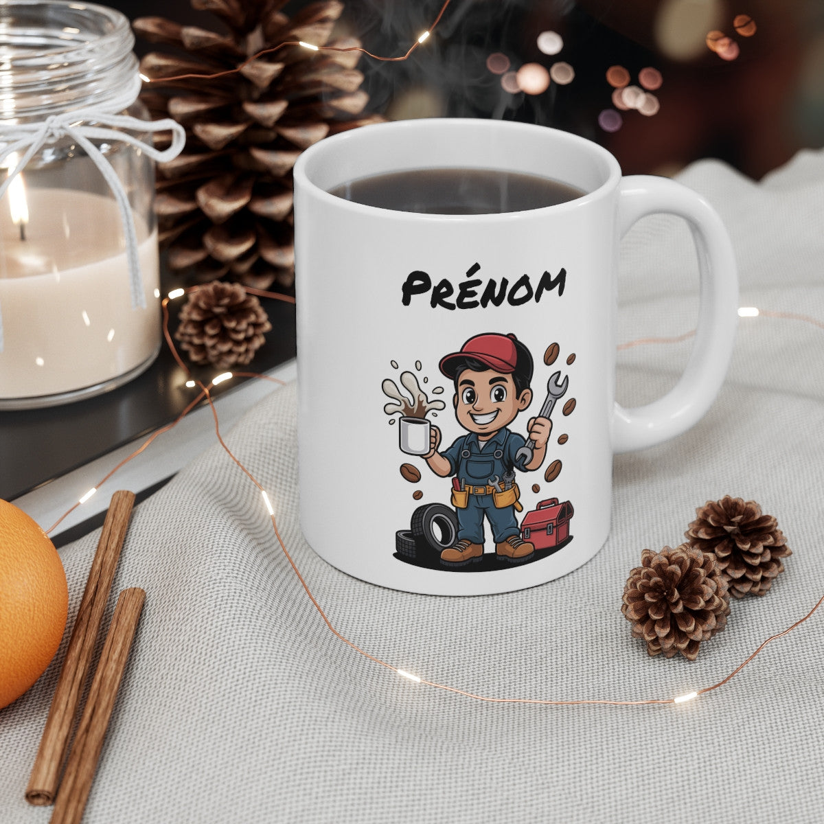 Mug Mécanicien Personnalisable – Cadeau Garagiste Homme avec Prénom – Tasse Atelier Café