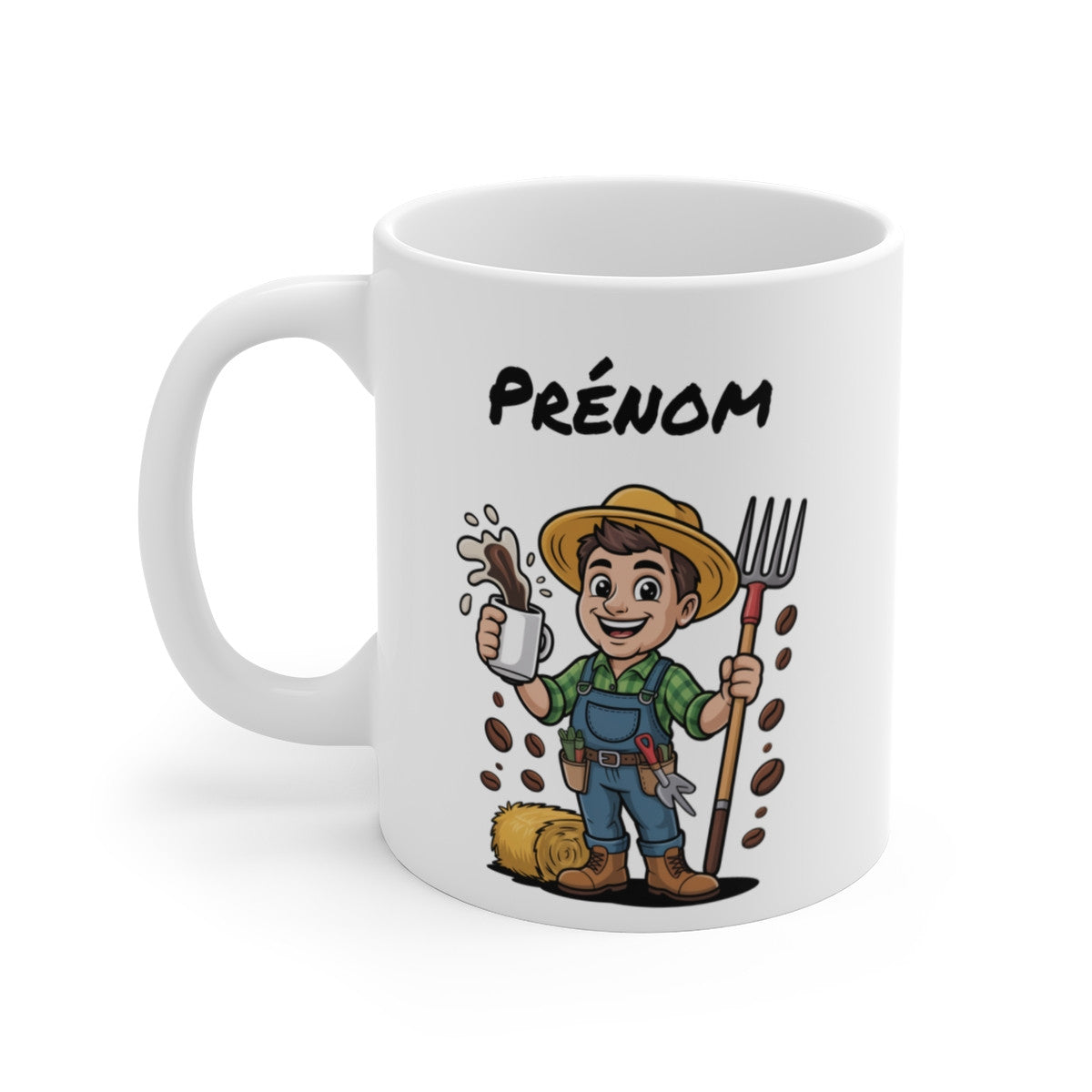 Mug Agriculteur Personnalisable – Cadeau Fermier Homme avec Prénom – Tasse Café Ferme, Paille, Outils