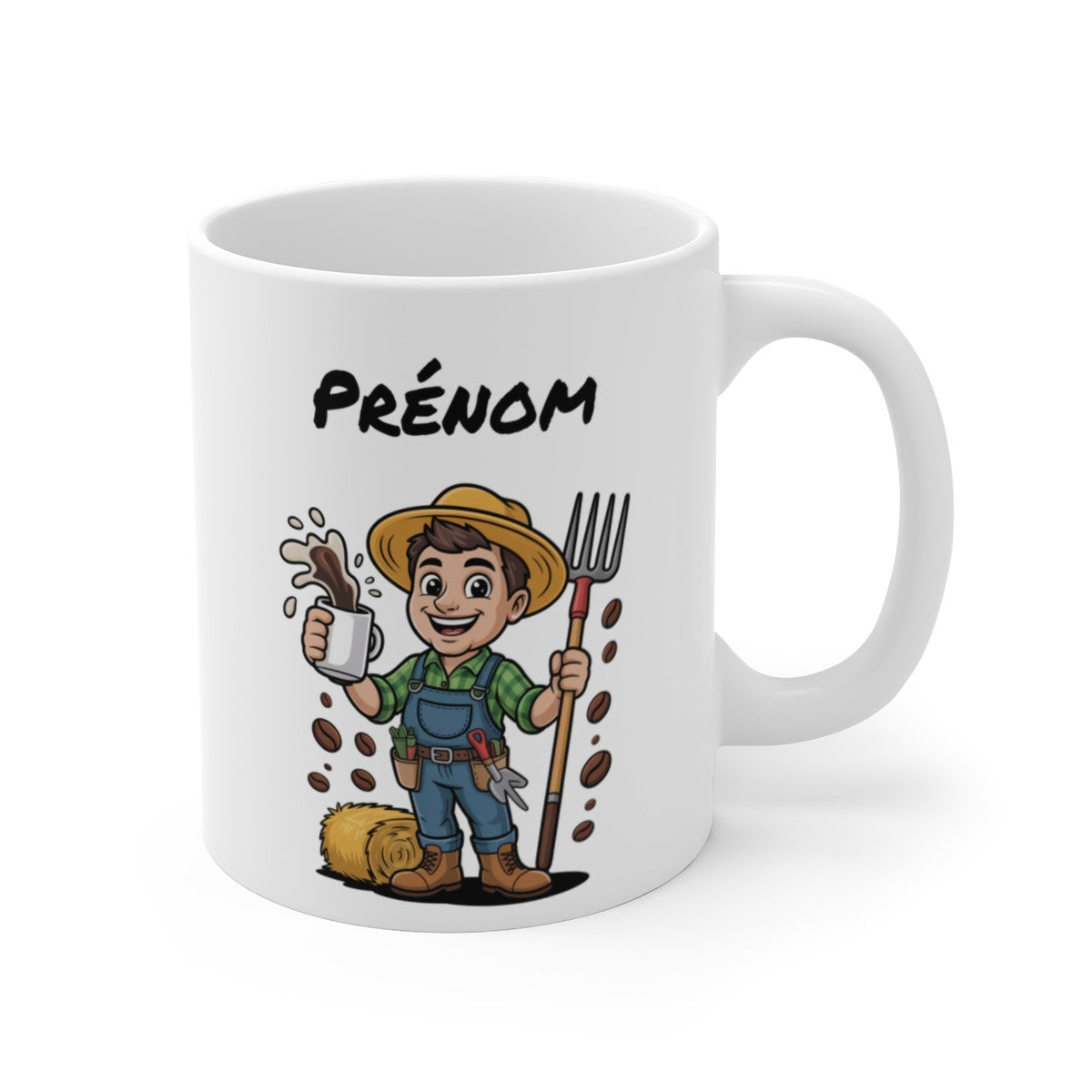 Mug Agriculteur Personnalisable – Cadeau Fermier Homme avec Prénom – Tasse Café Ferme, Paille, Outils