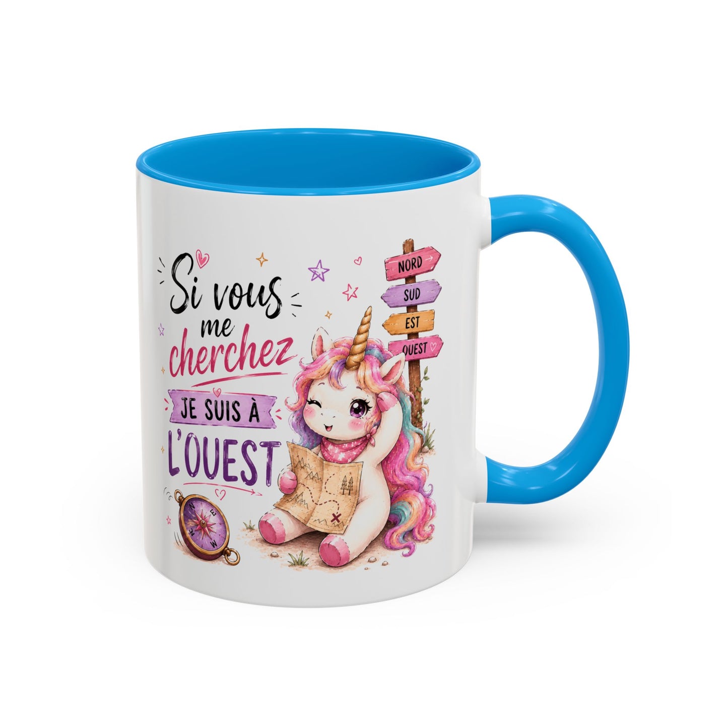 Tasse Si Vous Me Cherchez Je Suis À L’Ouest – Mug Licorne Humour Kawaii – Cadeau Femme Fille 325ml