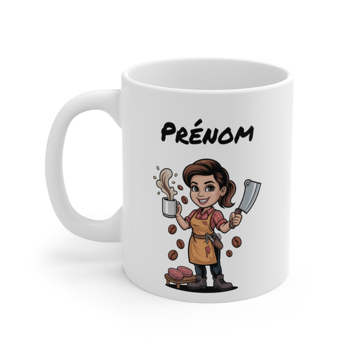 Mug Bouchère Personnalisable – Tasse Métier Femme Boucherie – Cadeau avec Prénom – Humour Café