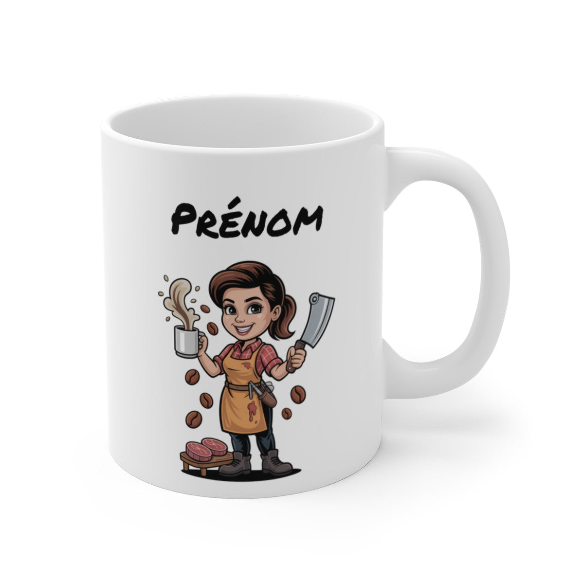Mug Bouchère Personnalisable – Tasse Métier Femme Boucherie – Cadeau avec Prénom – Humour Café