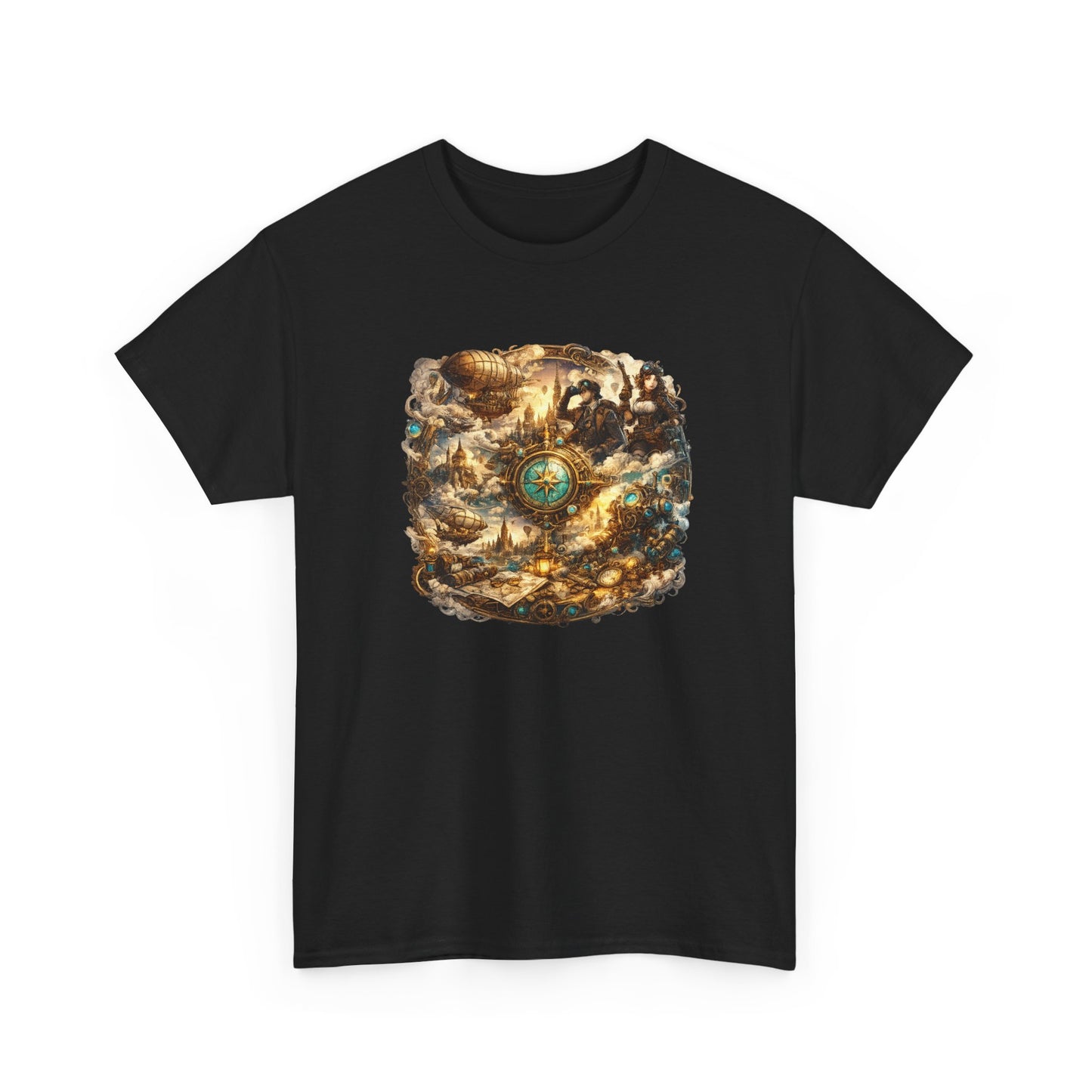 T-Shirt Steampunk Vintage – Tee Shirt Univers Rétro Futuriste Dirigeable Explorateur – Cadeau Geek Fantasy