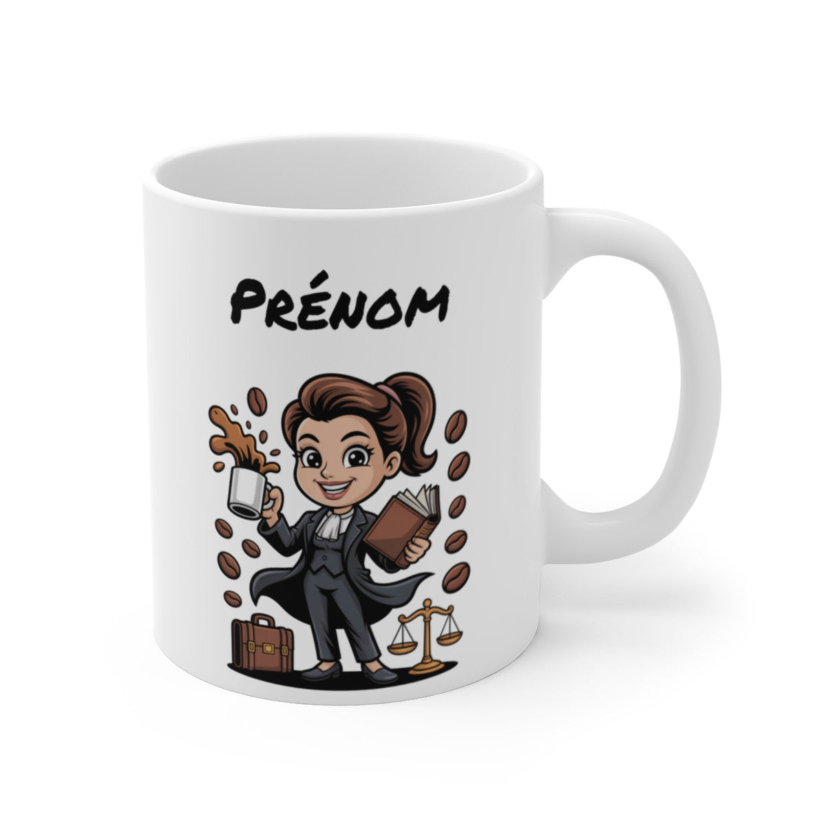 Tasse Avocate Café Livre Balance – Mug Céramique 325ml Businesswoman – Cadeau Femme Professionnelle Bureau