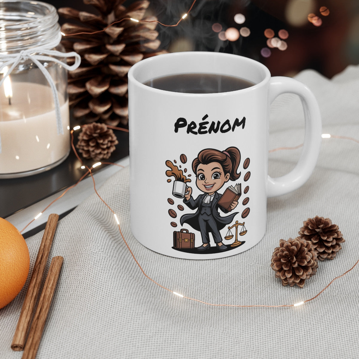 Tasse Avocate Café Livre Balance – Mug Céramique 325ml Businesswoman – Cadeau Femme Professionnelle Bureau