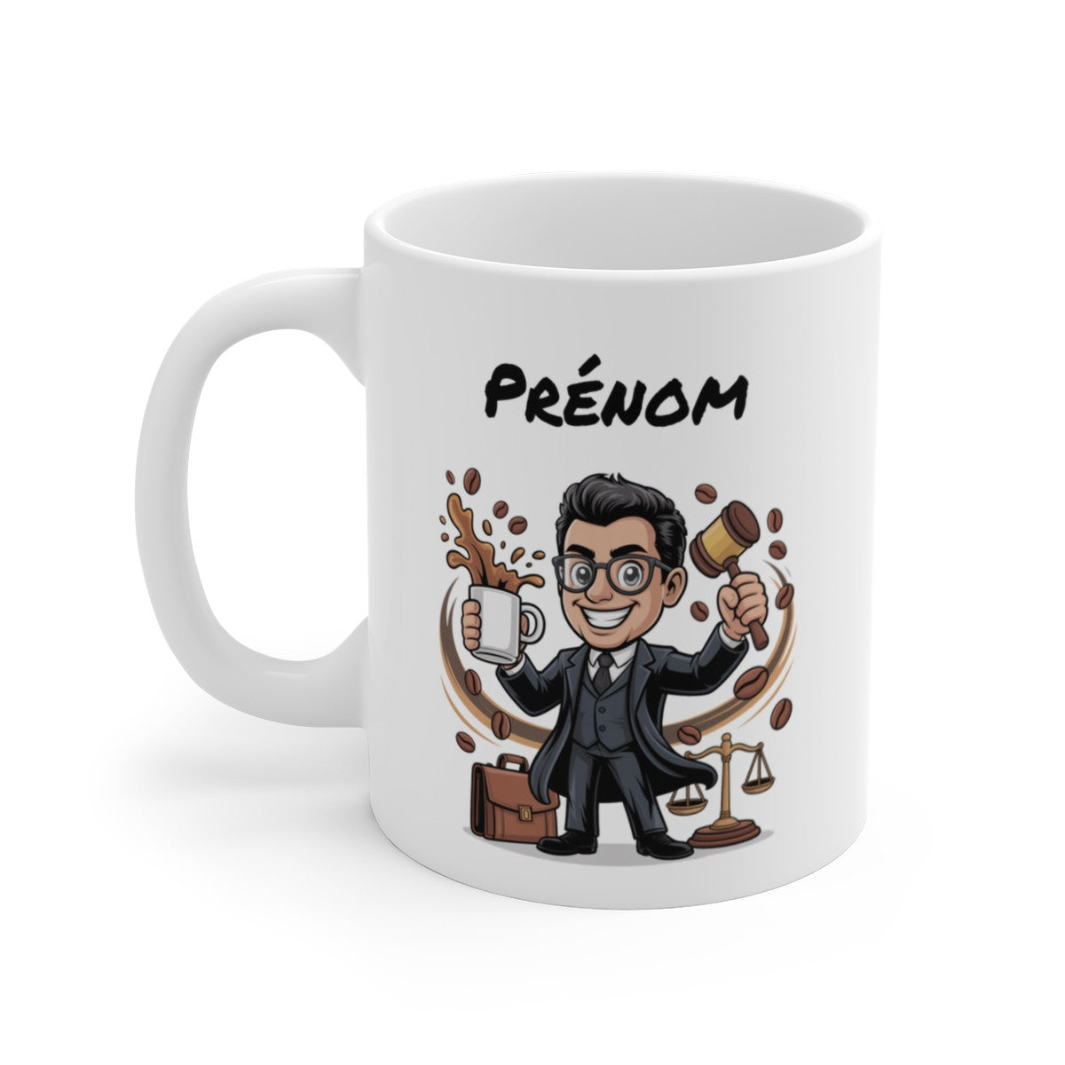 Tasse Avocat Personnalisable Prénom – Mug Justice Café Maillet 325ml – Cadeau Homme Professionnel Bureau