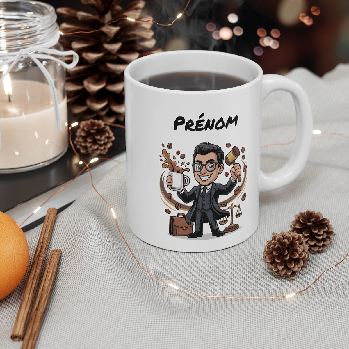 Tasse Avocat Personnalisable Prénom – Mug Justice Café Maillet 325ml – Cadeau Homme Professionnel Bureau
