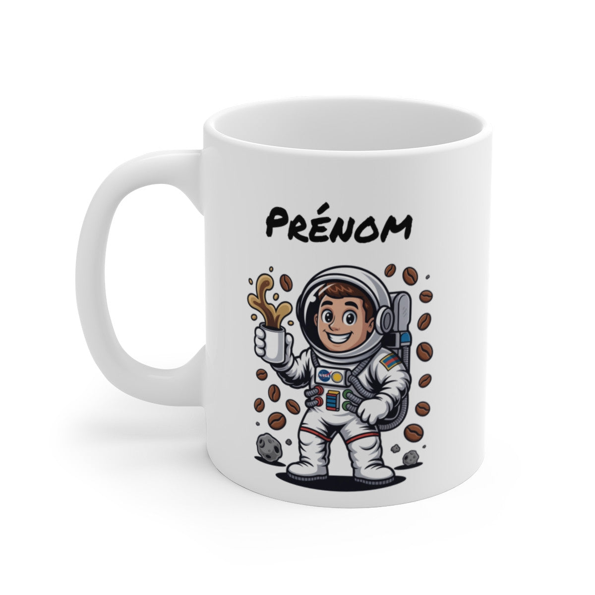 Mug Personnalisé Astronaute Café Galactique – Design Spationaute avec Prénom – Illustration Cosmique Amusante
