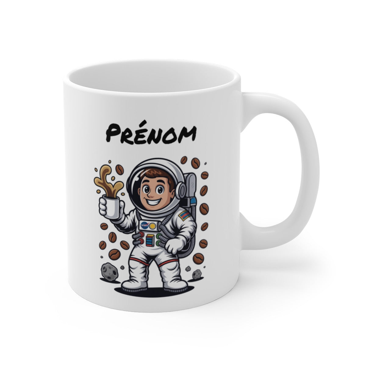 Mug Personnalisé Astronaute Café Galactique – Design Spationaute avec Prénom – Illustration Cosmique Amusante