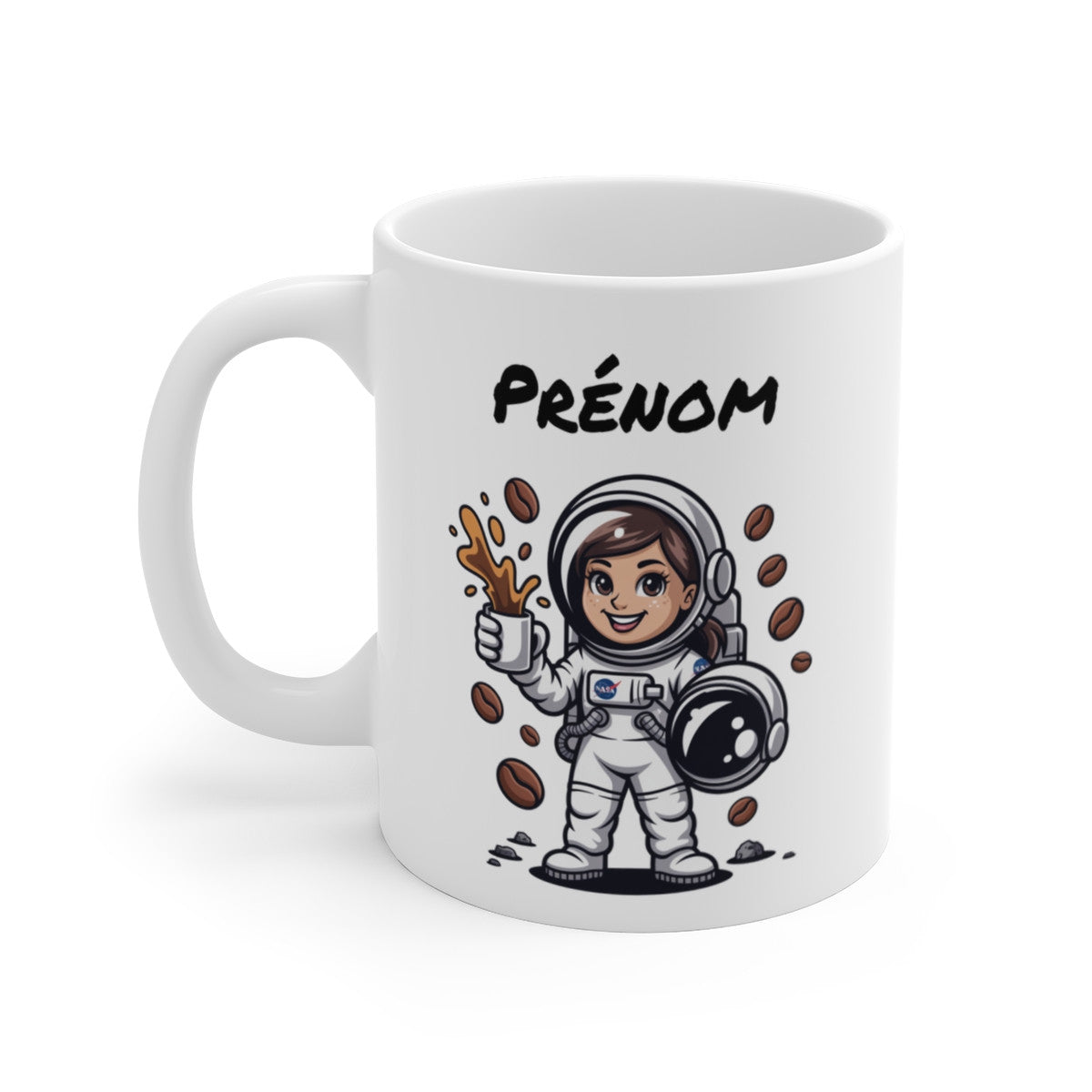 Tasse Astronaute Femme Personnalisable Prénom – Mug Café Spatial 325ml – Cadeau Cosmique Original Univers Galaxie