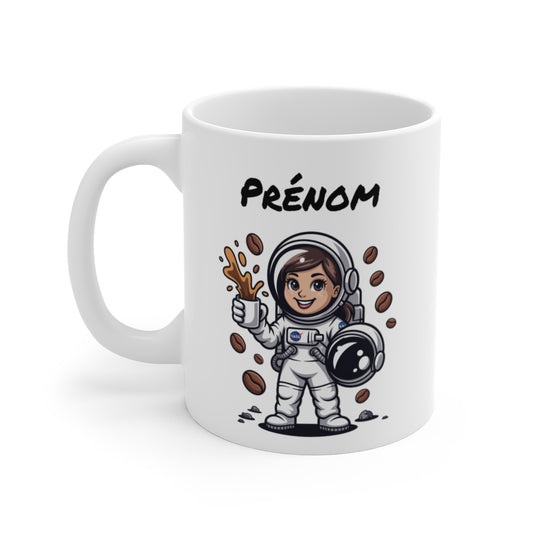 Tasse Astronaute Femme Personnalisable Prénom – Mug Café Spatial 325ml – Cadeau Cosmique Original Univers Galaxie
