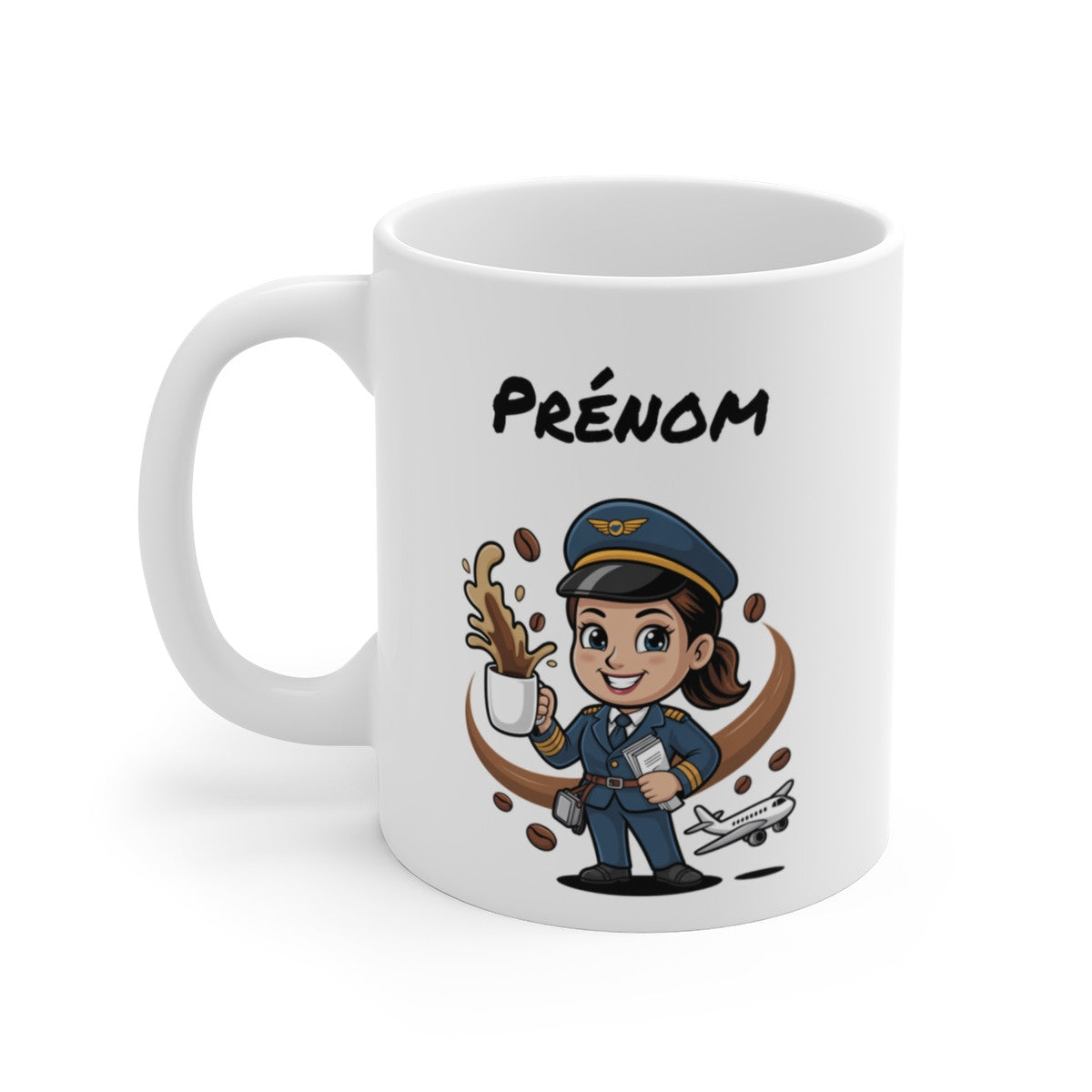 Tasse Pilote Personnalisable Prénom – Mug Aviatrice Café 325ml – Cadeau Femme Aviation Voyage Original