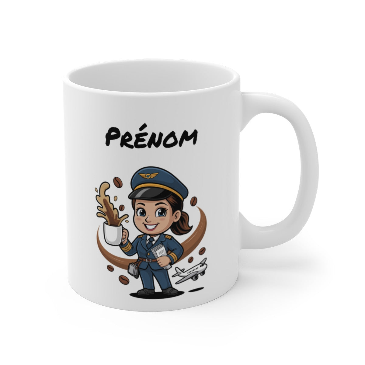 Tasse Pilote Personnalisable Prénom – Mug Aviatrice Café 325ml – Cadeau Femme Aviation Voyage Original