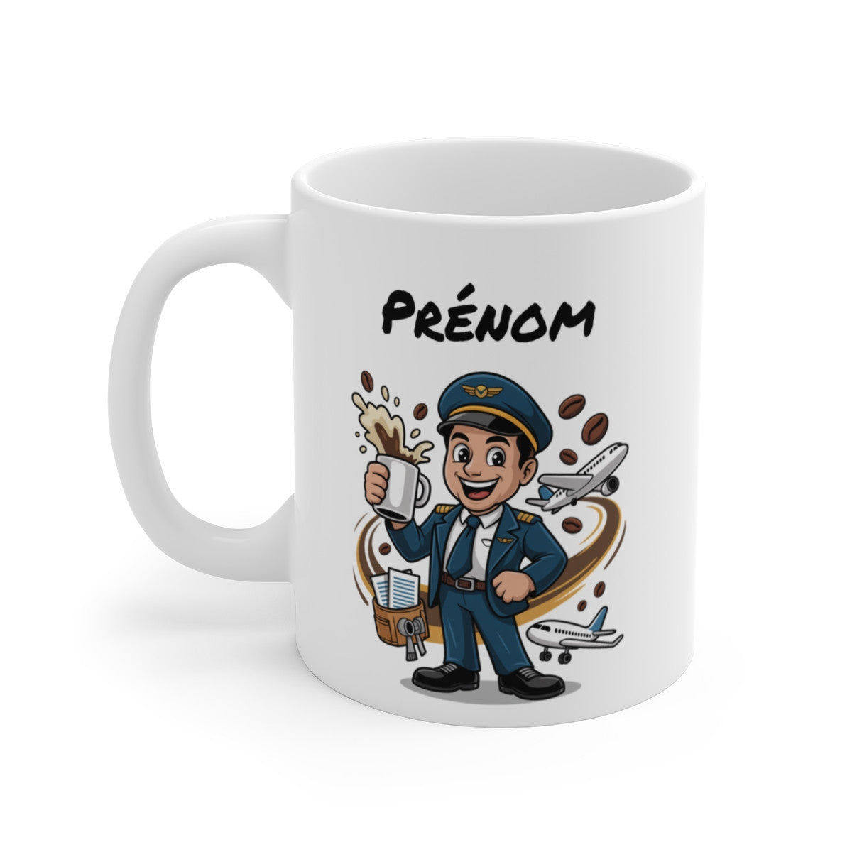 Tasse Pilote Personnalisable Prénom – Mug Aviateur Café 325ml – Cadeau Homme Aviation Voyage Original