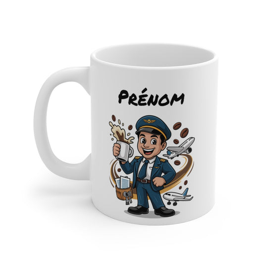 Tasse Pilote Personnalisable Prénom – Mug Aviateur Café 325ml – Cadeau Homme Aviation Voyage Original