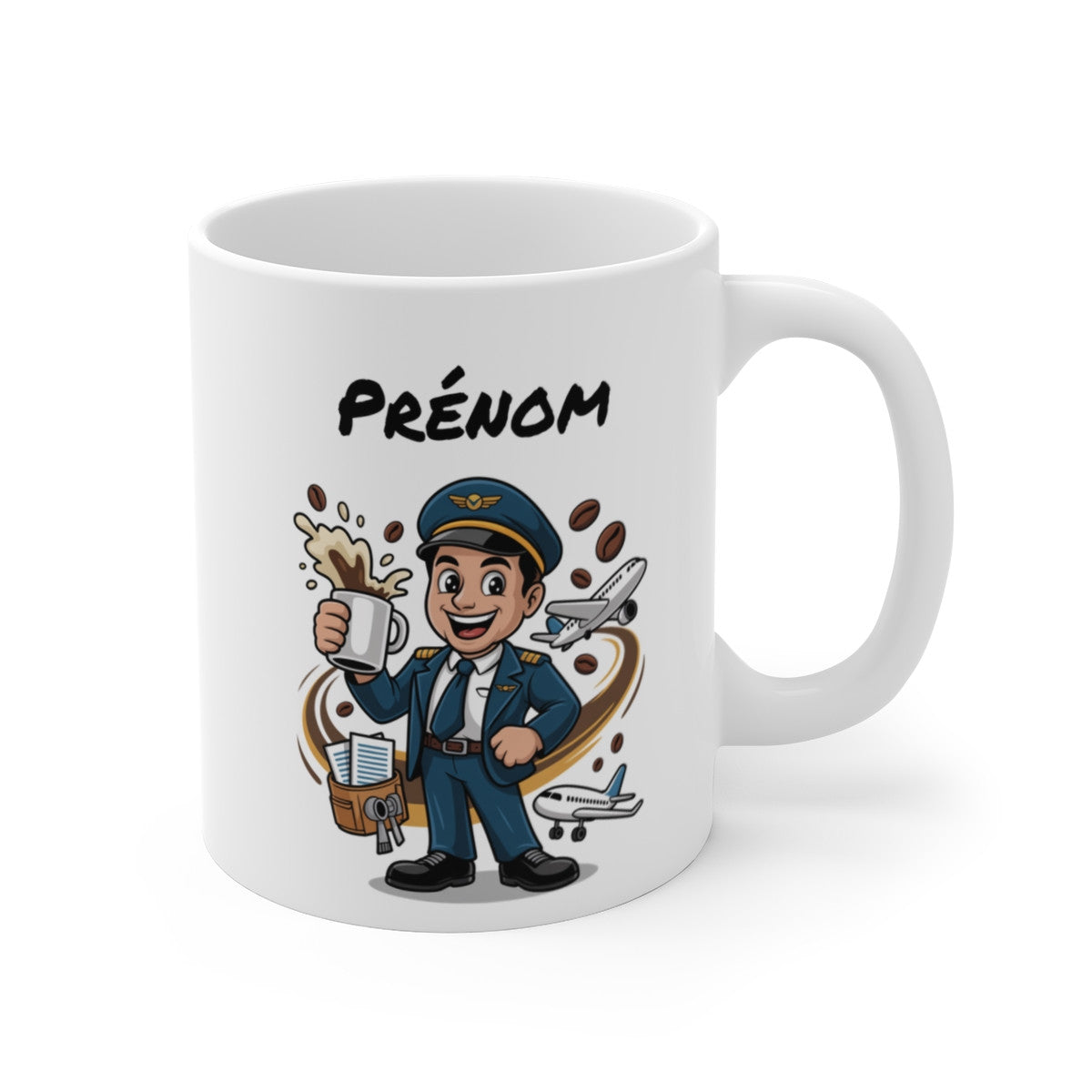 Tasse Pilote Personnalisable Prénom – Mug Aviateur Café 325ml – Cadeau Homme Aviation Voyage Original