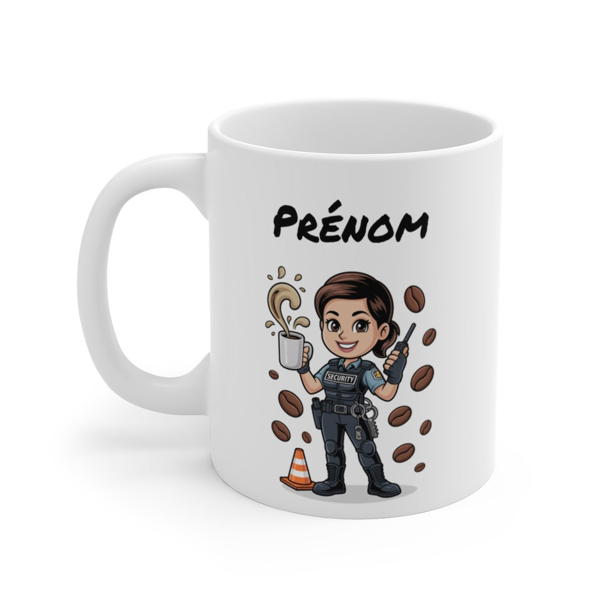 Tasse Agent Sécurité Femme Personnalisable Prénom – Mug Protection Café 325ml – Cadeau Métier Vigile Original