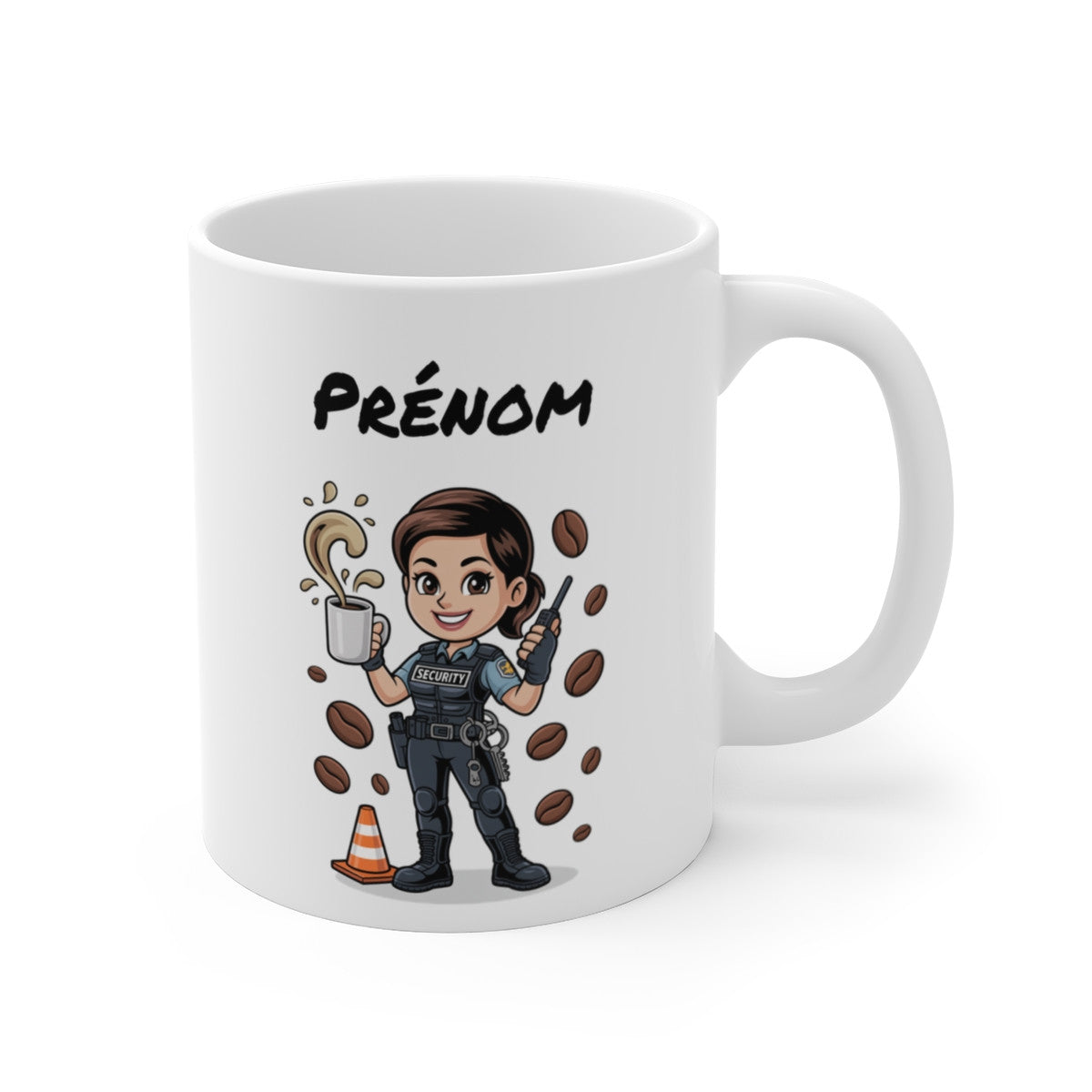 Tasse Agent Sécurité Femme Personnalisable Prénom – Mug Protection Café 325ml – Cadeau Métier Vigile Original