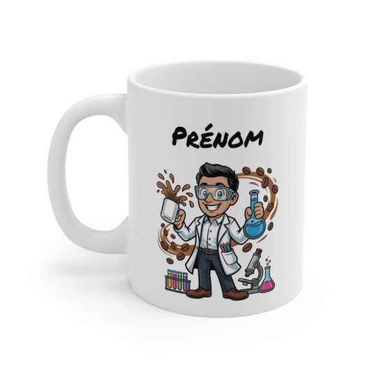 Tasse Scientifique Personnalisable Prénom – Mug Laboratoire Café 325ml – Cadeau Homme Chimie Recherche Original