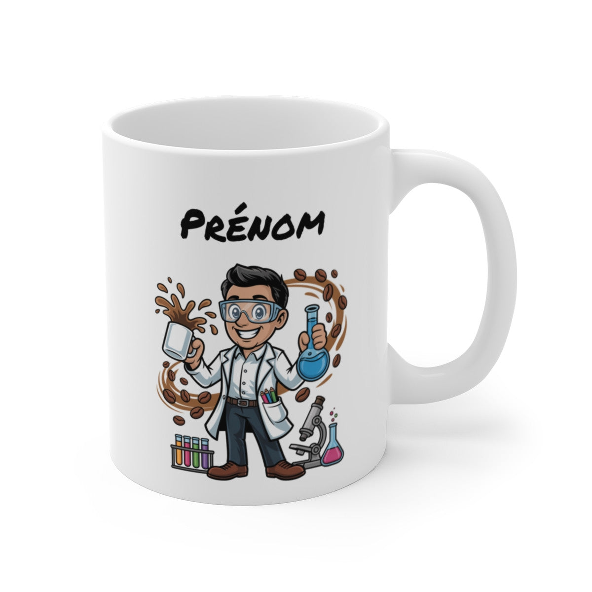 Tasse Scientifique Personnalisable Prénom – Mug Laboratoire Café 325ml – Cadeau Homme Chimie Recherche Original