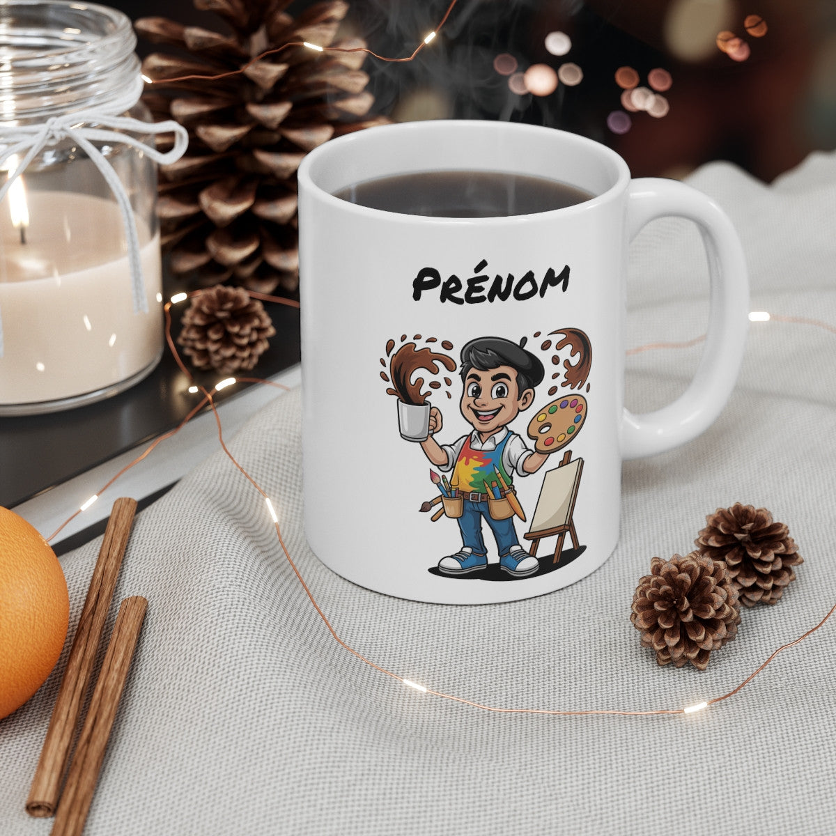 Mug Personnalisable Artiste Peintre – Tasse Illustration Créative avec Prénom – Cadeau Peinture & Art