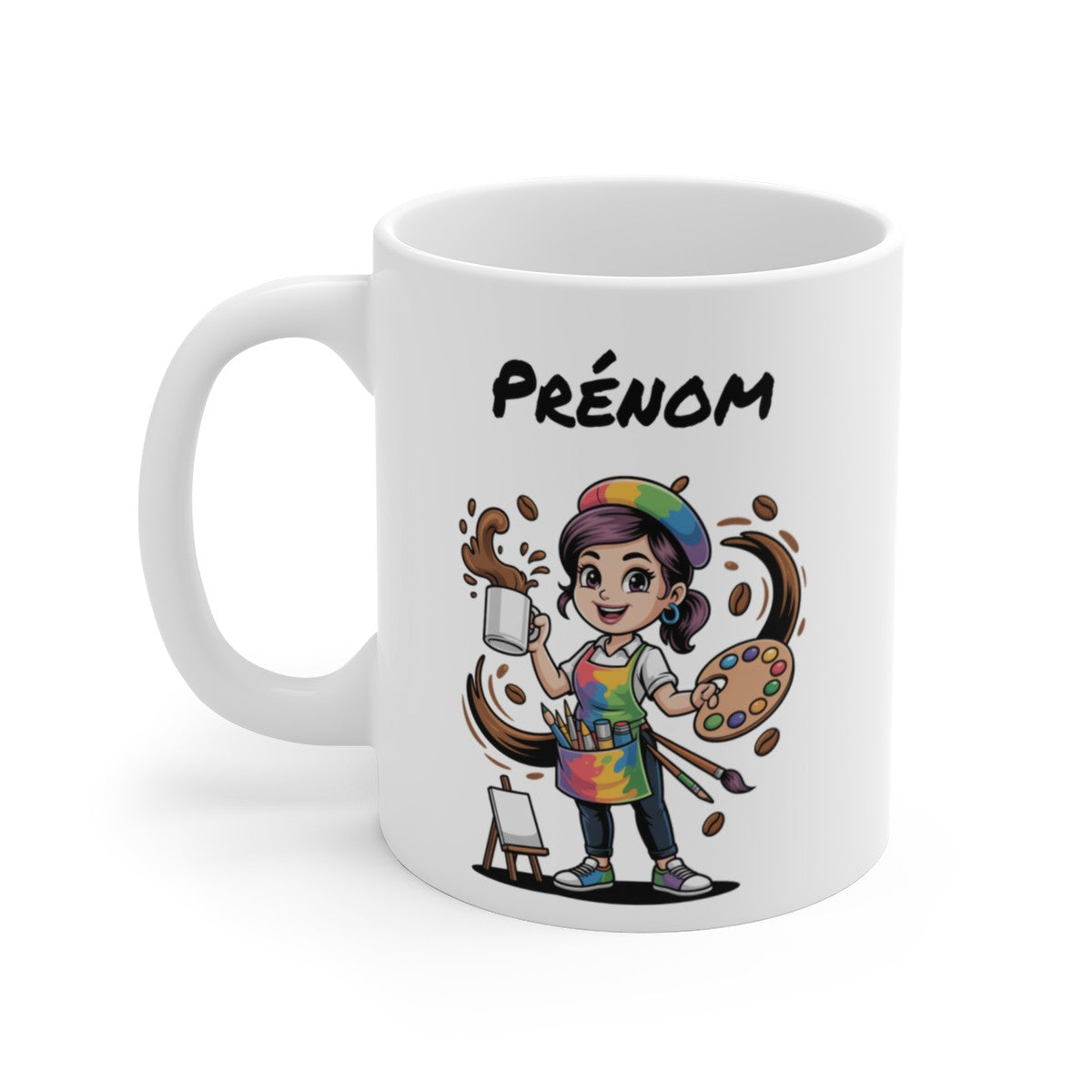 Mug Personnalisable Artiste Peintre Femme – Tasse Illustration Créative avec Prénom – Cadeau Art