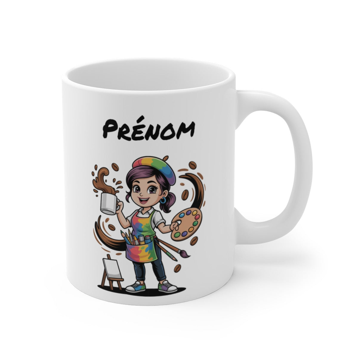 Mug Personnalisable Artiste Peintre Femme – Tasse Illustration Créative avec Prénom – Cadeau Art