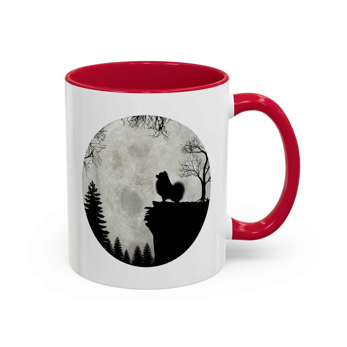 Tasse Spitz Nain Homme et Femme – Mug Chien Silhouette Pleine Lune Forêt – Cadeau Original pour Amoureux des Chiens 325 ml