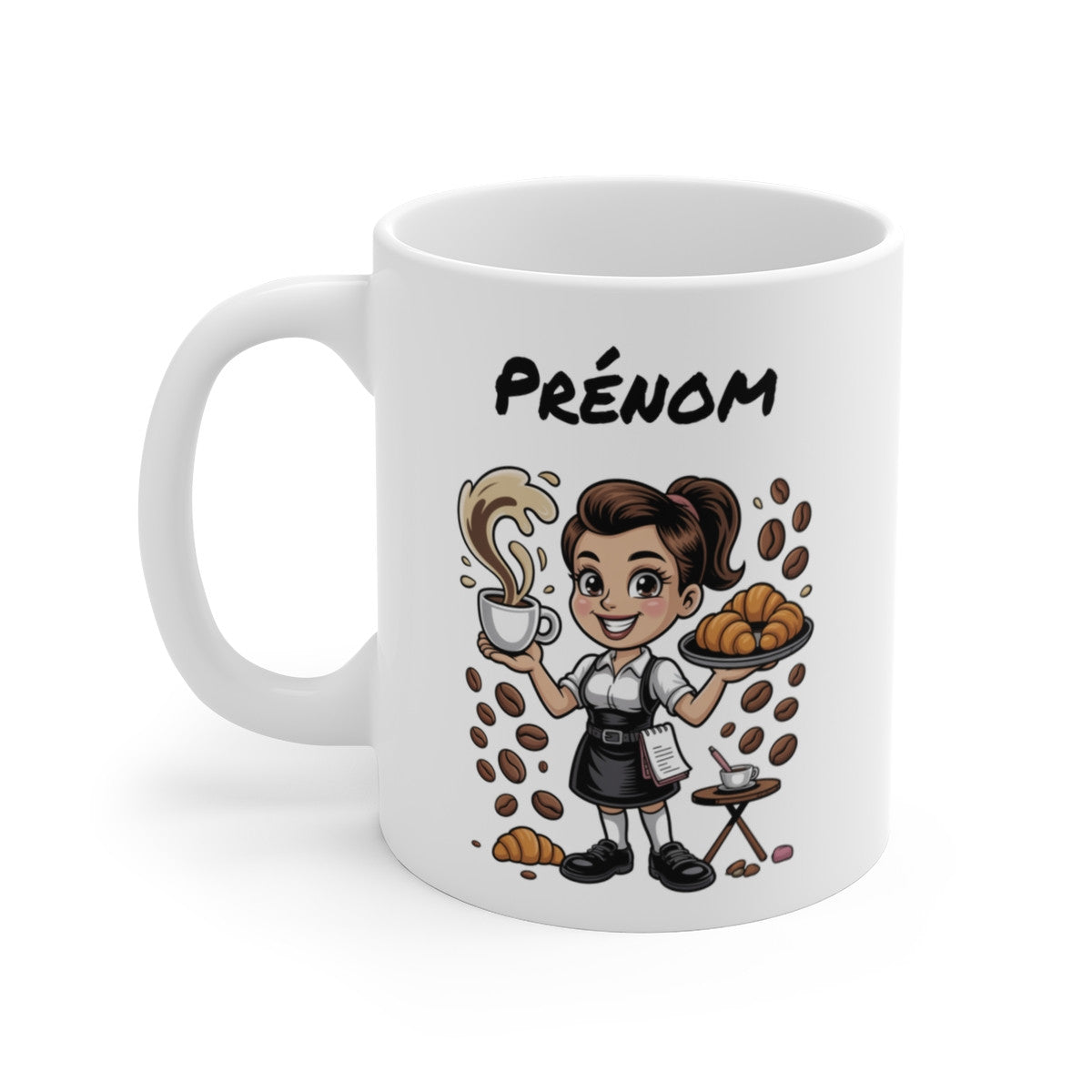 Mug Personnalisable Serveuse Café – Tasse Barista Femme avec Prénom – Cadeau Pause Café