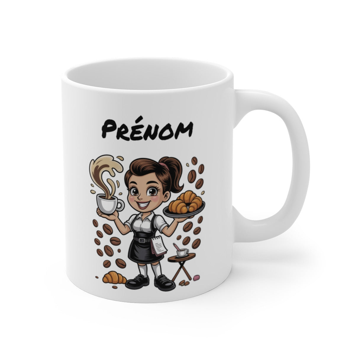 Mug Personnalisable Serveuse Café – Tasse Barista Femme avec Prénom – Cadeau Pause Café