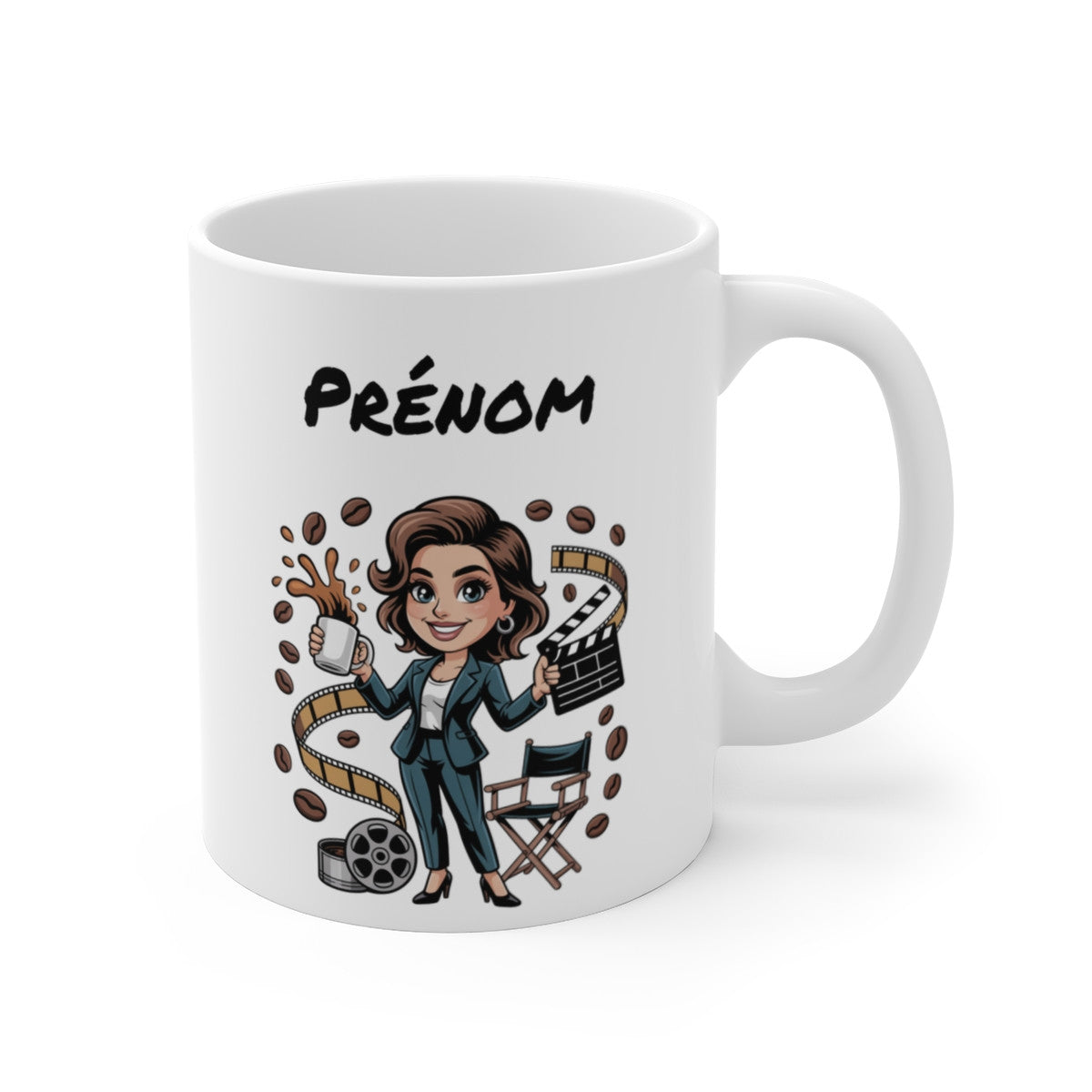 Mug Personnalisable Réalisatrice Cinéma – Tasse Cinéaste Femme avec Prénom – Cadeau Film & Clap
